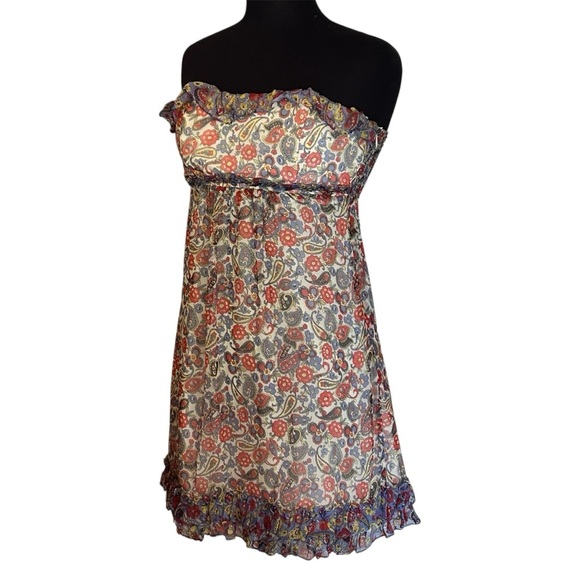 Betsey Johnson Floral Silk Strapless Dress Size 4 - Picture 1 of 7